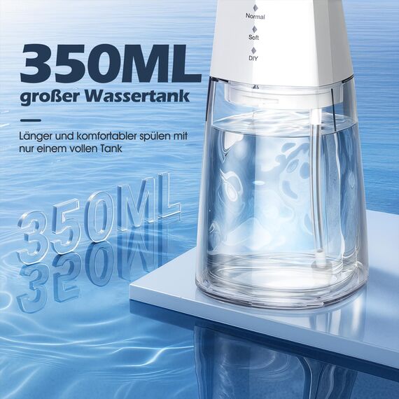 Munddusche Testsieger 2025, 4 Modi Professionelle Water Flosser, munddusche kabellos mit 350MLTank, Zahnzwischenraumreiniger mit 6 Jet-Tipps des Wasserdrucks für die Mundreinigung und Zahnspange