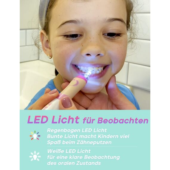 Seago Elektrische Zahnbürste Kinder ab 2, Kinderzahnbürsten mit 4 Extra Weiche Bürstenköpfe und LED Licht, 4 Modi 24000VPM Smart Timer Schallzahnbürste für Kleinkind Mädchen Jungen SG977(Grün)