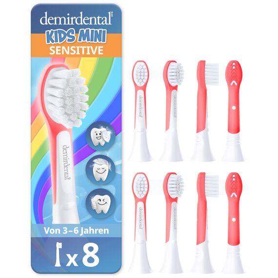 demirdental Ersatzbürsten für Kinder passend für Philips Sonicare Ersatzbürsten Kids, Compact Mini geeignet für 3-6 Jahre, entspricht HX6034 HX6038, Rot, 8er Set