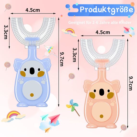 Fanshiontide Kinder U-Förmige Zahnbürste, 2 Stück Silikon 360 Grad für den Ganzen Mund, 2-6 Jahren, Manuelle Massage Zahnfleisch