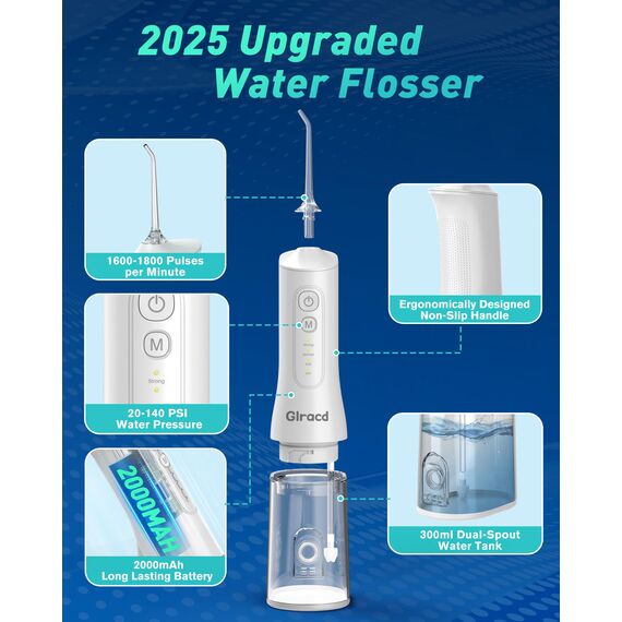 Munddusche Testsieger 2024,Professionelle Water Flosser mit Wasserfall-Mikrobläschen Technologie,Zahnzwischenraumreiniger mit DIY-Einstellung des Wasserdrucks für die Mundreinigung und Zahnspange