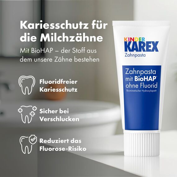 Kinder KAREX Zahnpasta – 1 x 50 ml - Kariesschutz für Kinder ab 0 Jahren – mit BioHAP, ohne Fluorid – ab dem ersten Milchzahn
