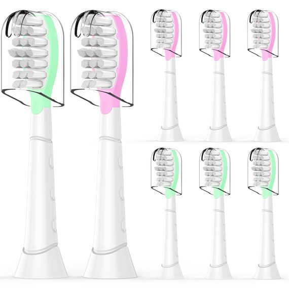 8er Ersatzbürsten Kompatibel mit Philips Sonicare für Kinder Zahnbürste, ab 7+ Jahre, für Kids Ersatz-Zahnbürsten Aufsteckbürsten Rosa/Grün