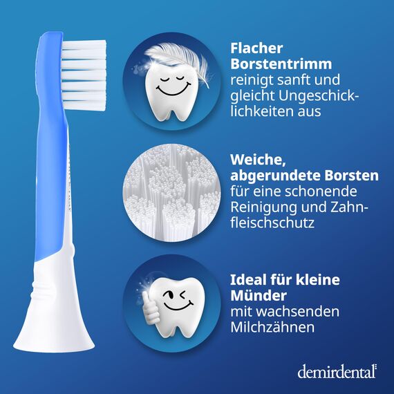 demirdental Ersatzbürsten für Kinder passend für Philips Sonicare Ersatzbürsten Kids, Compact Mini geeignet für 3-6 Jahre, entspricht HX6034 HX6038, Dunkelblau, 8er Set