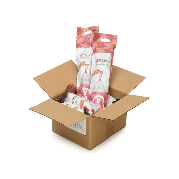 Brabantia Müllbeutel PerfectFit Multipack (Code V - 2L / 3L) Extra Starke Müllsäcke mit Zugband, 10 rollen (200 Müllbeutel)