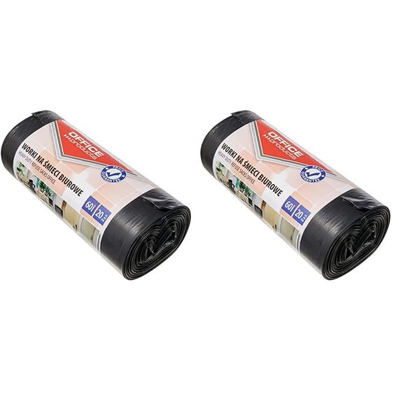 Office Products 22021229-05 Müllbeutel 60 L - 20 Stück LDPE| Müllsäcke Mülltüte Abfallsäcke Mülltüte für Den Hausmüll für das Büro| Farbe: Schwarz | Foliendicke: 20 μm (Packung mit 2)