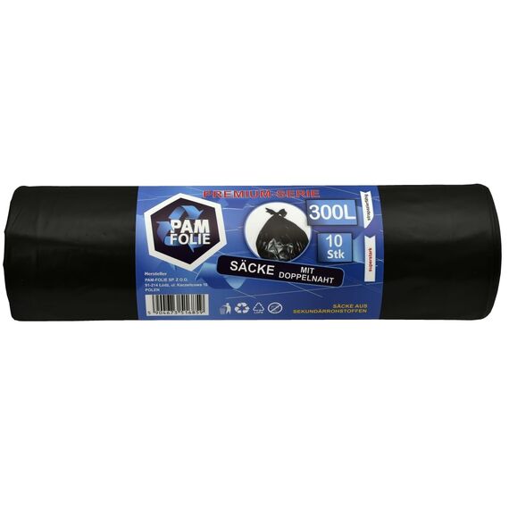 PAM-FOLIE Müllsäcke 300L - 10 Stück - XXL Große Bauschutt-Abfallsäcke, Premium - 120x140cm - 45µm - schwarzer Müllbeutel - Bauschuttsäcke - Säcke für Bauschutt Abfalls, Styropor