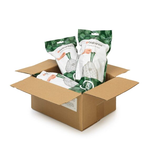 Brabantia Müllbeutel PerfectFit Multipack (Code R / 36L) Extra Starke Müllsäcke mit Zugband, 6 rollen (120 Müllbeutel)