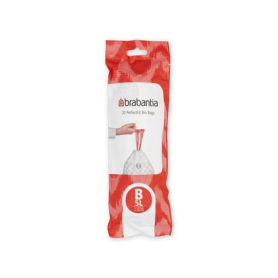 Brabantia Müllbeutel PerfectFit Multipack (Code B - 5L) Extra Starke Müllsäcke mit Zugband, 10 rollen (200 Müllbeutel)