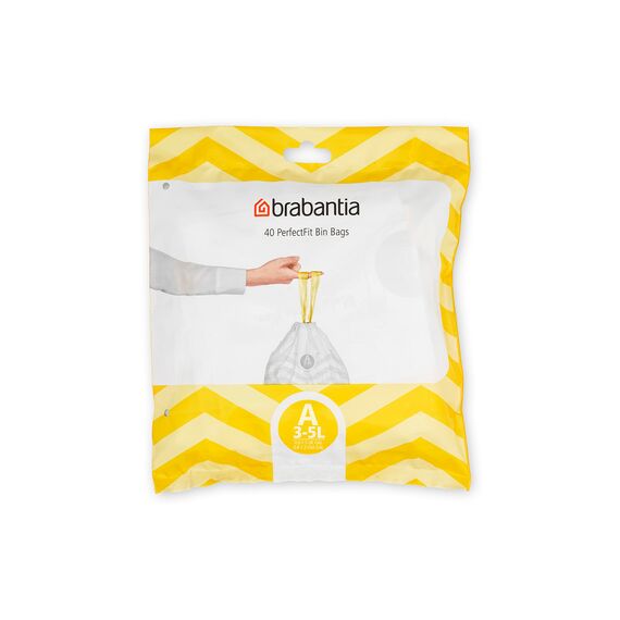 Brabantia Müllbeutel PerfectFit Spenderpackung (Code A / 3L) Extra Starke müllsäcke Mit Zugband (40 Müllbeutel)