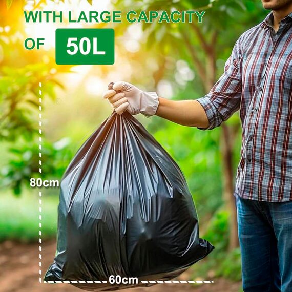 KITBEST 50L Recycling Müllbeutel Müllsäcke (40 Beutel), Starke Mülltüten Abfallbeutel Mülleimerbeutel, Passend für 30-50L Haus- und Gartenabfalleimer, Schwarze, reißfest und wasserdicht (60×80cm)