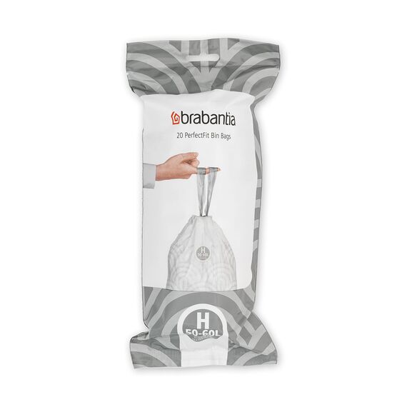 Brabantia Müllbeutel PerfectFit Multipack (Code H - 50l / 60L) Extra Starke Müllsäcke mit Zugband, 6 rollen (120 Müllbeutel)