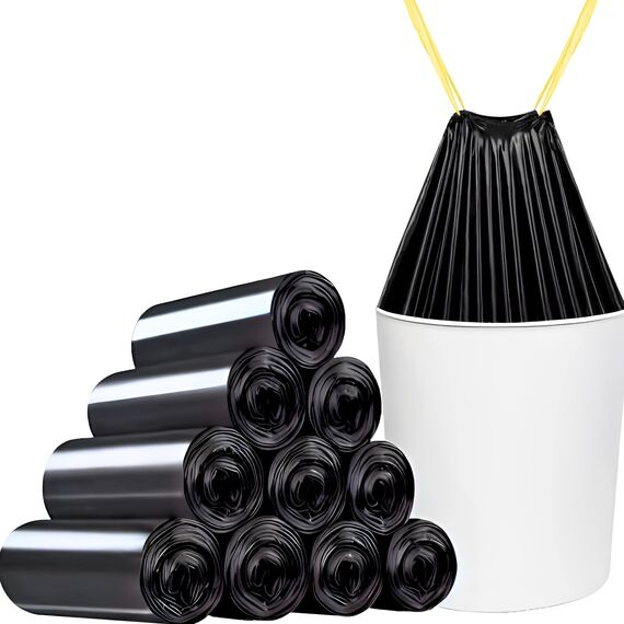 Toneco Müllbeutel 60L - MIT ZUGBAND - EXTRA BREIT & EXTRA STARK - 750 Beutel - reißfest & dicht - stabile Müllsäcke 60L - Fixierband Mülltüten -100% recycelt - für den Hausmüll - 30 Rollen à25 (750)