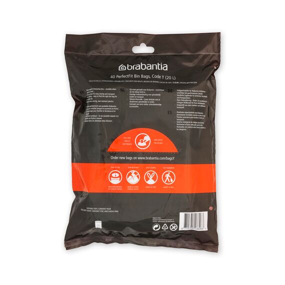 Brabantia Müllbeutel PerfectFit Spenderpackung (Code Y / 20L) Extra Starke müllsäcke Mit Zugband (40 Müllbeutel)