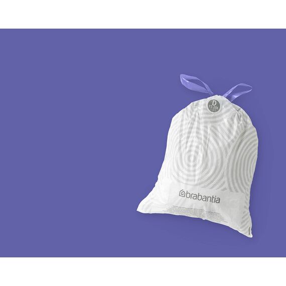 Brabantia Müllbeutel PerfectFit Multipack (Code D - 15L / 20L) Extra Starke Müllsäcke mit Zugband, 6 rollen (120 Müllbeutel)