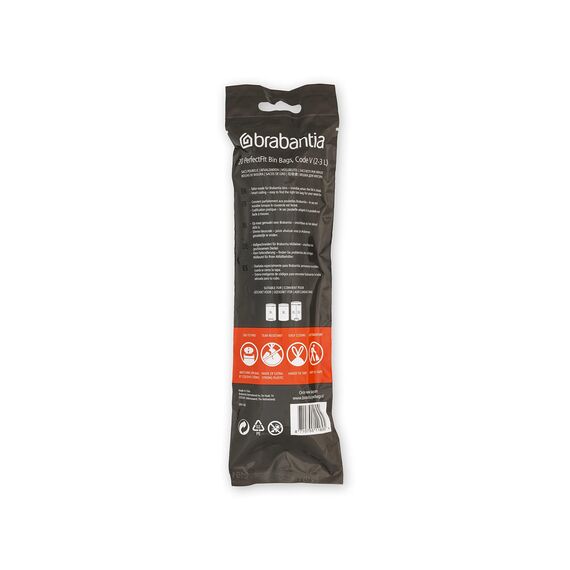 Brabantia Müllbeutel PerfectFit Multipack (Code V - 2L / 3L) Extra Starke Müllsäcke mit Zugband, 10 rollen (200 Müllbeutel)