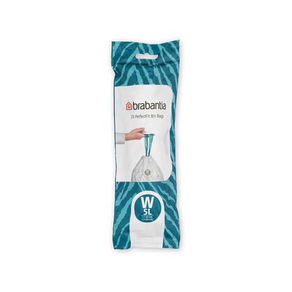 Brabantia Müllbeutel PerfectFit Multipack (Code W/5L) Extra Starke Müllsäcke mit Zugband, 10 rollen (200 Müllbeutel)