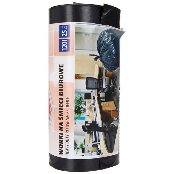 Office Products 22021236-05 Müllbeutel 120 L - 25 Stück LDPE| Müllsäcke Mülltüte Abfallsäcke Mülltüte für Den Hausmüll für das Büro| Farbe: Schwarz | Foliendicke: 28 μm