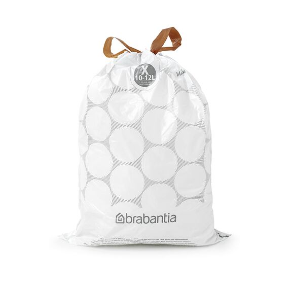 Brabantia Müllbeutel PerfectFit Spenderpackung (White - Code X - 10L / 12L) Extra Starke müllsäcke Mit Zugband (40 Müllbeutel)
