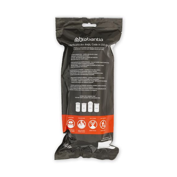 Brabantia Müllbeutel PerfectFit Multipack (Code H - 50l / 60L) Extra Starke Müllsäcke mit Zugband, 6 rollen (120 Müllbeutel)