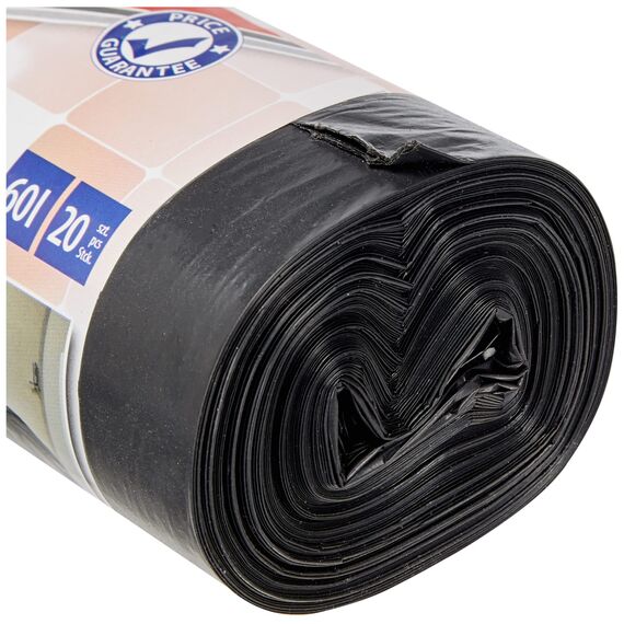 Office Products 22021229-05 Müllbeutel 60 L - 20 Stück LDPE| Müllsäcke Mülltüte Abfallsäcke Mülltüte für Den Hausmüll für das Büro| Farbe: Schwarz | Foliendicke: 20 μm