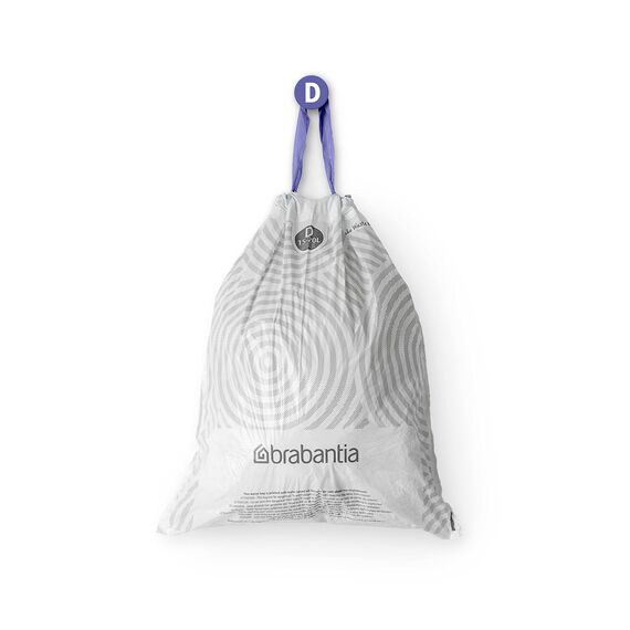 Brabantia Müllbeutel PerfectFit Multipack (Code D - 15L / 20L) Extra Starke Müllsäcke mit Zugband, 6 rollen (120 Müllbeutel)