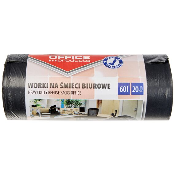 Office Products 22021229-05 Müllbeutel 60 L - 20 Stück LDPE| Müllsäcke Mülltüte Abfallsäcke Mülltüte für Den Hausmüll für das Büro| Farbe: Schwarz | Foliendicke: 20 μm (Packung mit 2)
