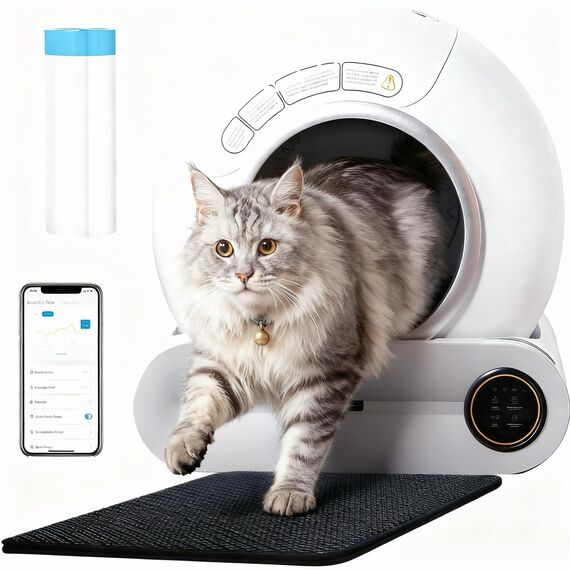 RMAN Selbstreinigende Katzentoilette Katzenklo Elektrisches mit Müllbeutel und Matte Große Kapazität/App-Steuerung/Smart Health/Sicherer Alert/für Mehrere Katzen