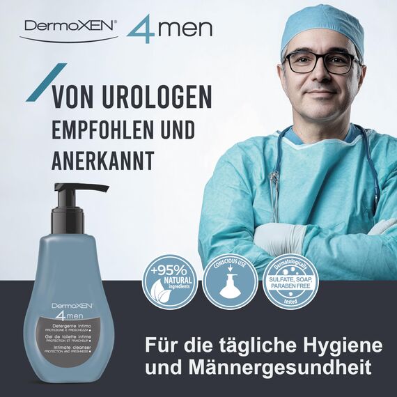 Dermoxen 4 Men Intimpflege für Männer mit antibakterieller Wirkung. Intim Waschlotion mit präbiotischen Fasern gegen Körpergeruch Intimpflege für Männer - 125 Milliliter