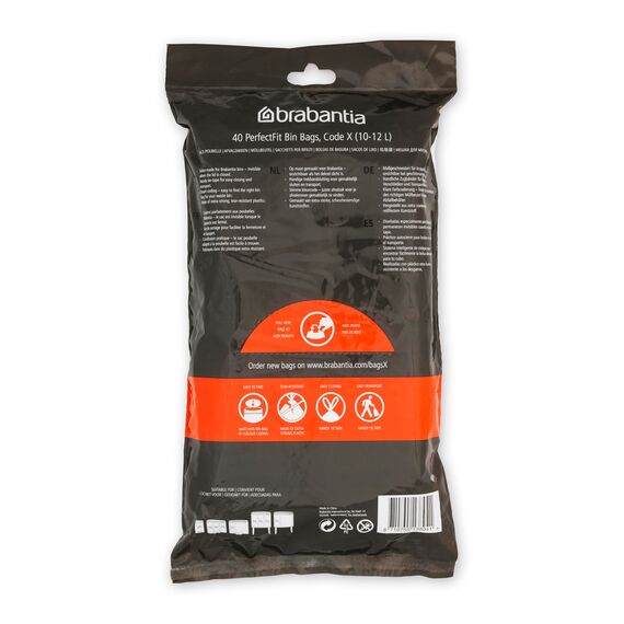 Brabantia Müllbeutel PerfectFit Spenderpackung (White - Code X - 10L / 12L) Extra Starke müllsäcke Mit Zugband (40 Müllbeutel)