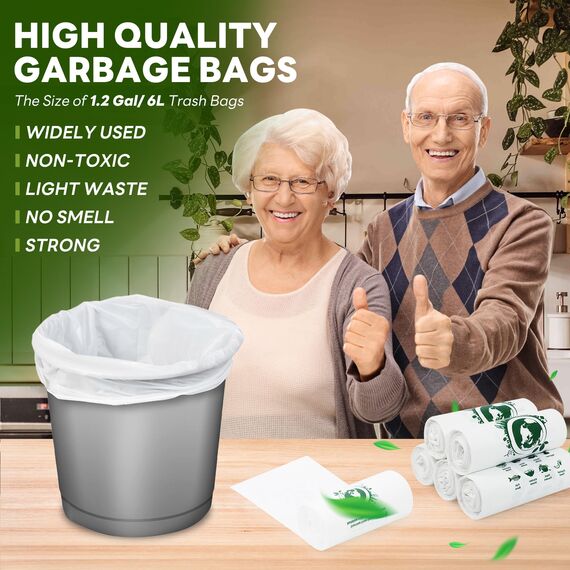 Goodaily Biomüllbeutel, 120 Stück 6 Liter kleine Bio Müllbeutel, Lebensmittelabfälle, 100% Recycelt Müllsäcke, Abbaubar, Kompostbeutel für Lebensmittel, Haushalt, Küche