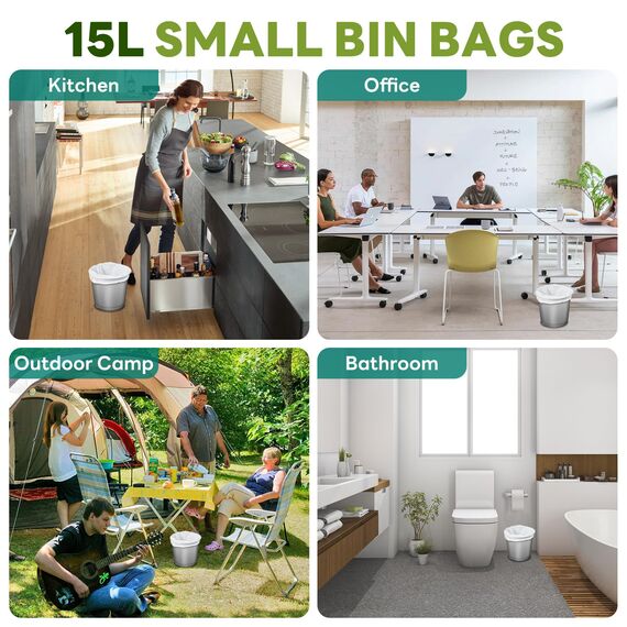 Müllbeutel 100 Stück 15 Liter Klein Biologisch Abbaubar Lebensmittelabfälle Müllsäcke, 100% Recycelt Abbaubar Robust Kompost Biomüllbeutel für Lebensmittel, Haushalt, Küche (2-4 Gallone)