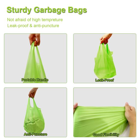 120 Kitbest Biologisch Abbaubare Müllbeutel 20L, Kleine Lebensmittelabfallbeutel Mit Griff, Grün, Pedal, Kompostierbare Schwing-Müllbeutel für Badezimmer, Büro, WC, Küche (51 x 63 cm)