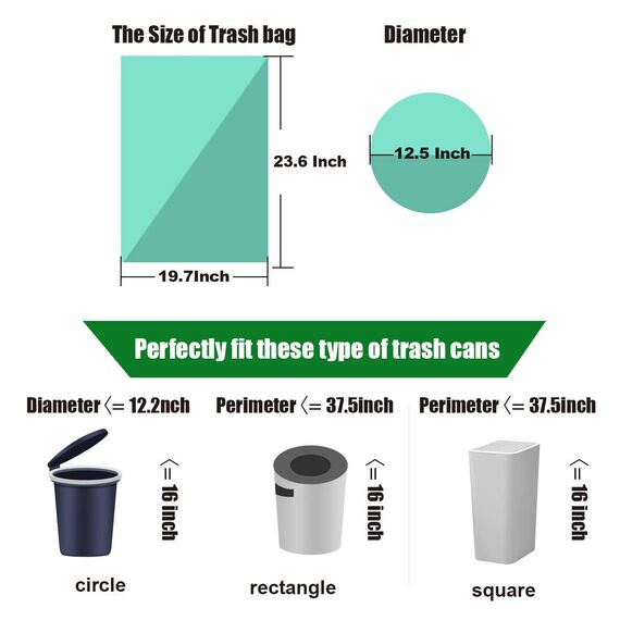 AURMOO Reißfest Müllbeutel 25L, Abbaubar Biomüllbeutel, Tropfsichere Mülltüten für Hausmüll, 150 Stück, Reißfeste Müllsäcke für Mülleimer, B50xH60cm, Grün