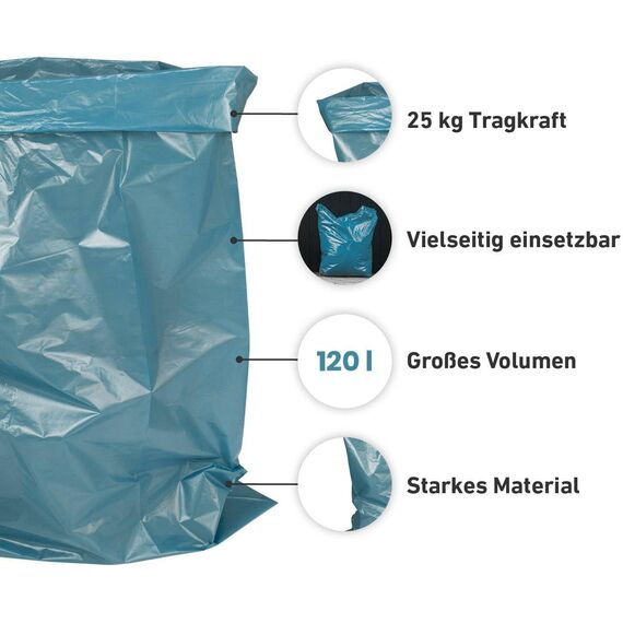 ???????????????????? ????????????????: Hypafol 100 Stück reißfeste Müllsäcke | extra starke Abfallsäcke | 10 blaue Rollen | 120 L Fassungsvolumen | stabile Müllbeutel aus umweltfreundlicher Recyclingfolie