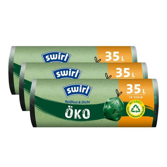 Swirl Öko Müllbeutel 35L 12 stk./ Rolle mit Zugband (3er Pack)