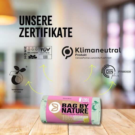 BIOvative PRODUCTS 120L Biomüllsäcke für Biotonne | 15 Müllsäcke, kompostierbar, Made in Germany | Reißfeste Bio-Abfallsäcke, klimaneutralisiert & vegan