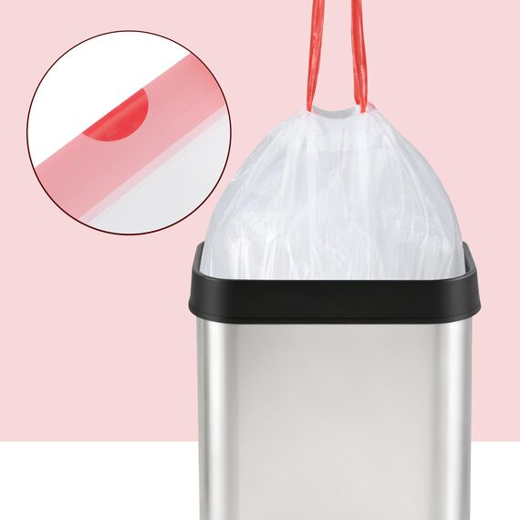 AURMOO Reißfest Müllbeutel 10L mit Zugband, Abbaubar Biomüllbeutel, 140 Stück, Tropfsichere Mülltüten mit Zugband, Reißfeste Müllsäcke für Mülleimer, B45XH50cm, Weiß