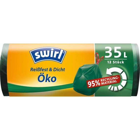 Swirl Öko-Müllbeutel mit Zugband, 35 Liter, 9 Rollen mit je 12 Beuteln, Dunkelgrün