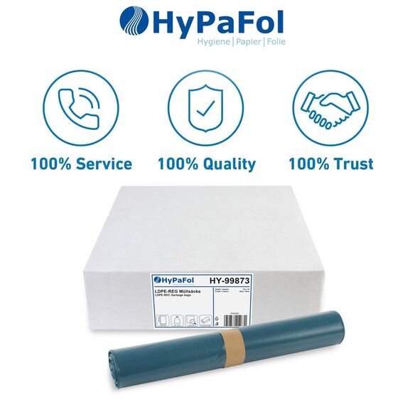 ???????????????????? ????????????????: Hypafol 100 Stück reißfeste Müllsäcke | extra starke Abfallsäcke | 10 blaue Rollen | 120 L Fassungsvolumen | stabile Müllbeutel aus umweltfreundlicher Recyclingfolie