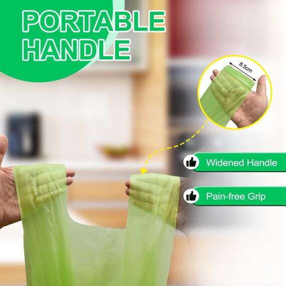 KITBEST 60 Müllbeutel, biologisch abbaubar, Lebensmittelabfallbeutel mit Kordelzug, starker grüner Schwing-Müllbeutel für Badezimmer, Büro, WC, Küche (60 x 75 cm)