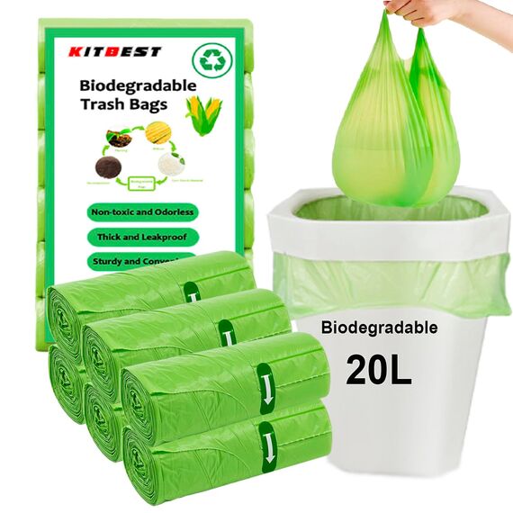 120 Kitbest Biologisch Abbaubare Müllbeutel 20L, Kleine Lebensmittelabfallbeutel Mit Griff, Grün, Pedal, Kompostierbare Schwing-Müllbeutel für Badezimmer, Büro, WC, Küche (51 x 63 cm)