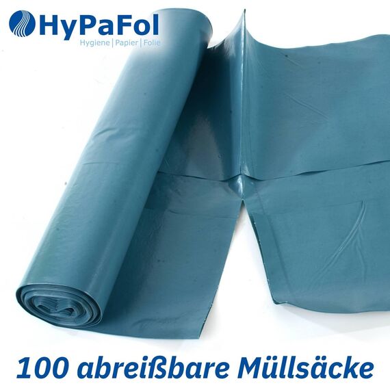 ???????????????????? ????????????????: Hypafol 100 Stück reißfeste Müllsäcke | extra starke Abfallsäcke | 10 blaue Rollen | 120 L Fassungsvolumen | stabile Müllbeutel aus umweltfreundlicher Recyclingfolie