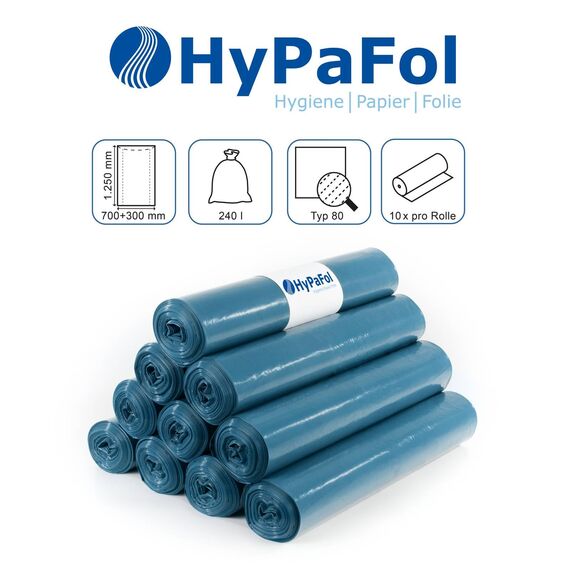 ???????????????????? ????????????????: Hypafol 100 Stück reißfeste Müllsäcke | extra starke Abfallsäcke | 10 blaue Rollen | 240 L Fassungsvolumen | stabile Müllbeutel aus umweltfreundlicher Recyclingfolie