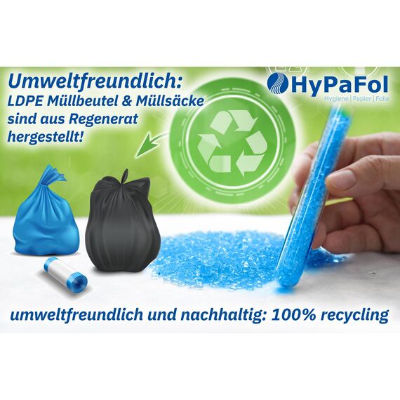 ???????????????????? ????????????????: Hypafol 100 Stück reißfeste Müllsäcke | extra starke Abfallsäcke | 10 blaue Rollen | 240 L Fassungsvolumen | stabile Müllbeutel aus umweltfreundlicher Recyclingfolie