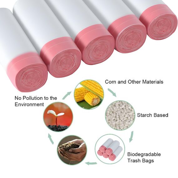 AURMOO Reißfest Müllbeutel 60L mit Zugband, Abbaubar Biomüllbeutel, Tropfsichere Mülltüten mit Zugband, Reißfeste Müllsäcke für Mülleimer, 60 Stück, B60XH70cm, Weiß