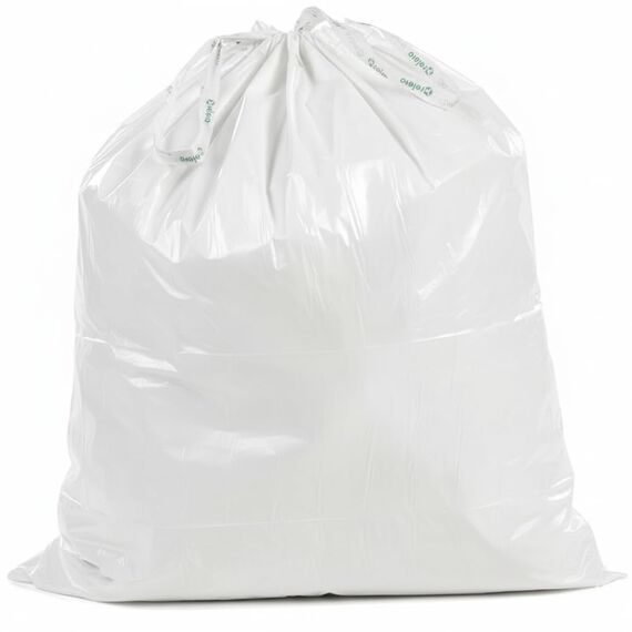 Relevo Kleine Weiße Müllbeutel mit Zugband – 10L (B 37 cm × H 45 cm), 15 Beutel pro Rolle | mit Duft & Extra Stark | 100% Recyceltes LDPE aus Gewächshäusern | Zertifiziert (Blauer Engel)