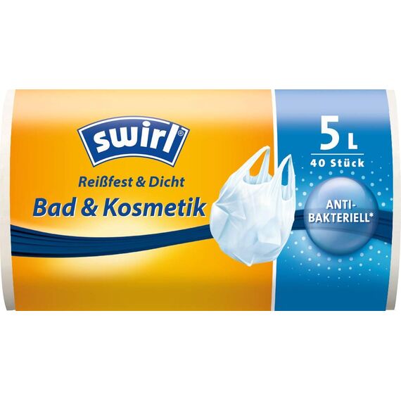 Swirl Tragegriff-Müllbeutel, 5 Liter, Antibakteriell, 4 Rollen mit je 40 Beuteln, Weiß