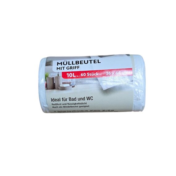 Müllbeutel Premiumline - Besonders reißfest und wasserdicht - Mit Trage-Griff/Henkel (10 Liter, 10er Pack)