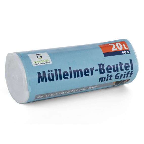 960 Stück Müllbeutel Premiumline: 20 Liter, 24er Pack, Größe: 50 x 51 cm - Besonders reißfest und wasserdicht - Mit Trage-Griff/Henkel